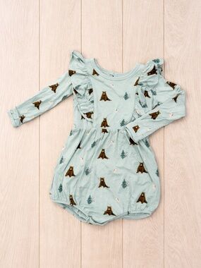 Kyte Baby Ruffle Bubble Romper 3T Trail Print NWOT Bamboo